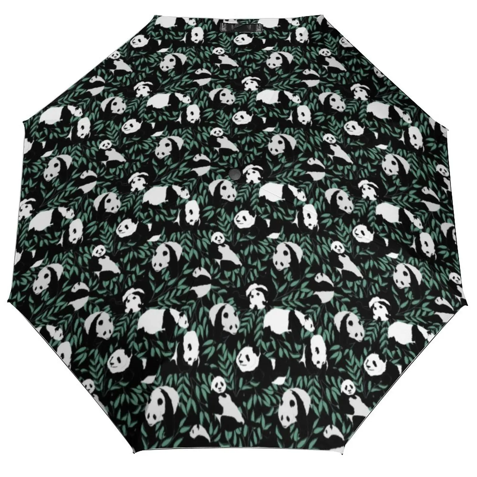 

Cute Panda Umbrella Green Leaves Print Auto Rain And Sun Umbrella For Men Women Cheap Graphic Fold Outside Umbrella