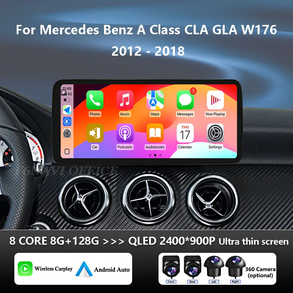 QLED сенсорный экран 4G BT Android 15 навигация GPS автомобильный радиоприемник мультимедийный плеер для Mercedes Benz A Class CLA GLA W176 2012-2018