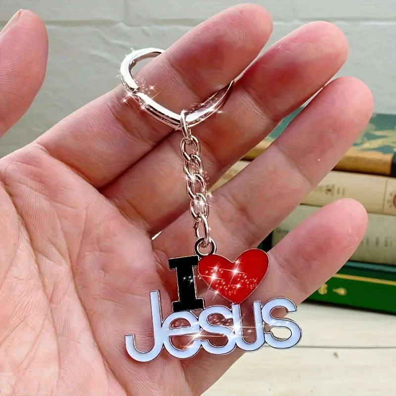 Jesus Keychain] I Love Jesus Keychain Pendant Accessories Set