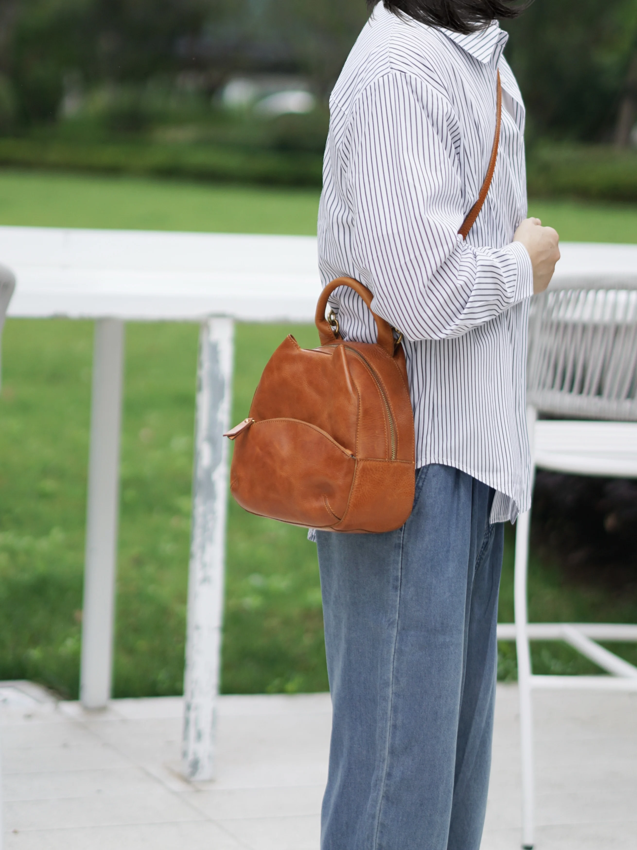 حقيبة ظهر نسائية صغيرة لطيفة مصنوعة يدويًا من الجلد الطبيعي بتصميم عصري من PNDME حقيبة مدرسية نسائية فاخرة من جلد البقر #5