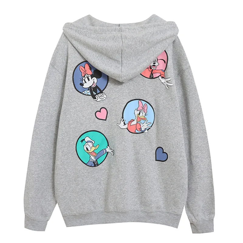 Disney Fleece Hooded Sweatshirt Women Zip Up Hoodies Jacket Mickey and Friends Embroidery Cartoon Jumper Tops Femme Streetwear