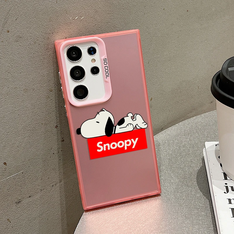 Anime S-Snoopys Cartoon Dog For Samsung Galaxy S24 S23 S22 S2 S20 Note 20 FE Ultra Plus Colorful Silver Shockproof Phone Case