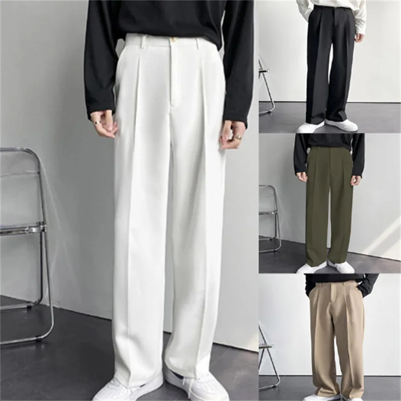 

Loose Straight Leg Men's Suit Pants Korean Style Casual White Wide Leg Long Trousers Spring Autumn Season Popular in Korea