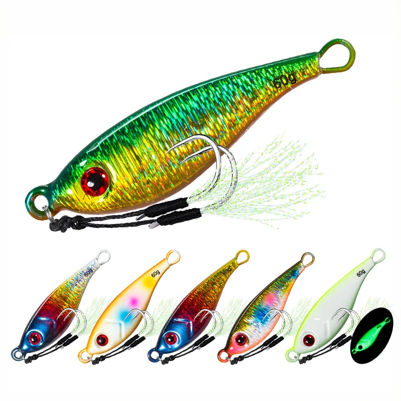 

1pcs Fishing Jig Lure 7g/10g/20g/30g40g60g Deep Sea Fishing Lure Slow Jigging Artificial Lure with Double Fish Hook Slow Clamp