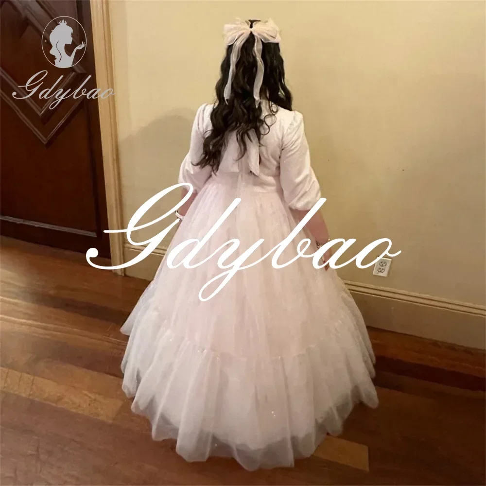 Butterfly Diamonds Pleat Princess First Communion Dress Floor Length Elegant Floor Length Classic Flower Girl Gown Customized