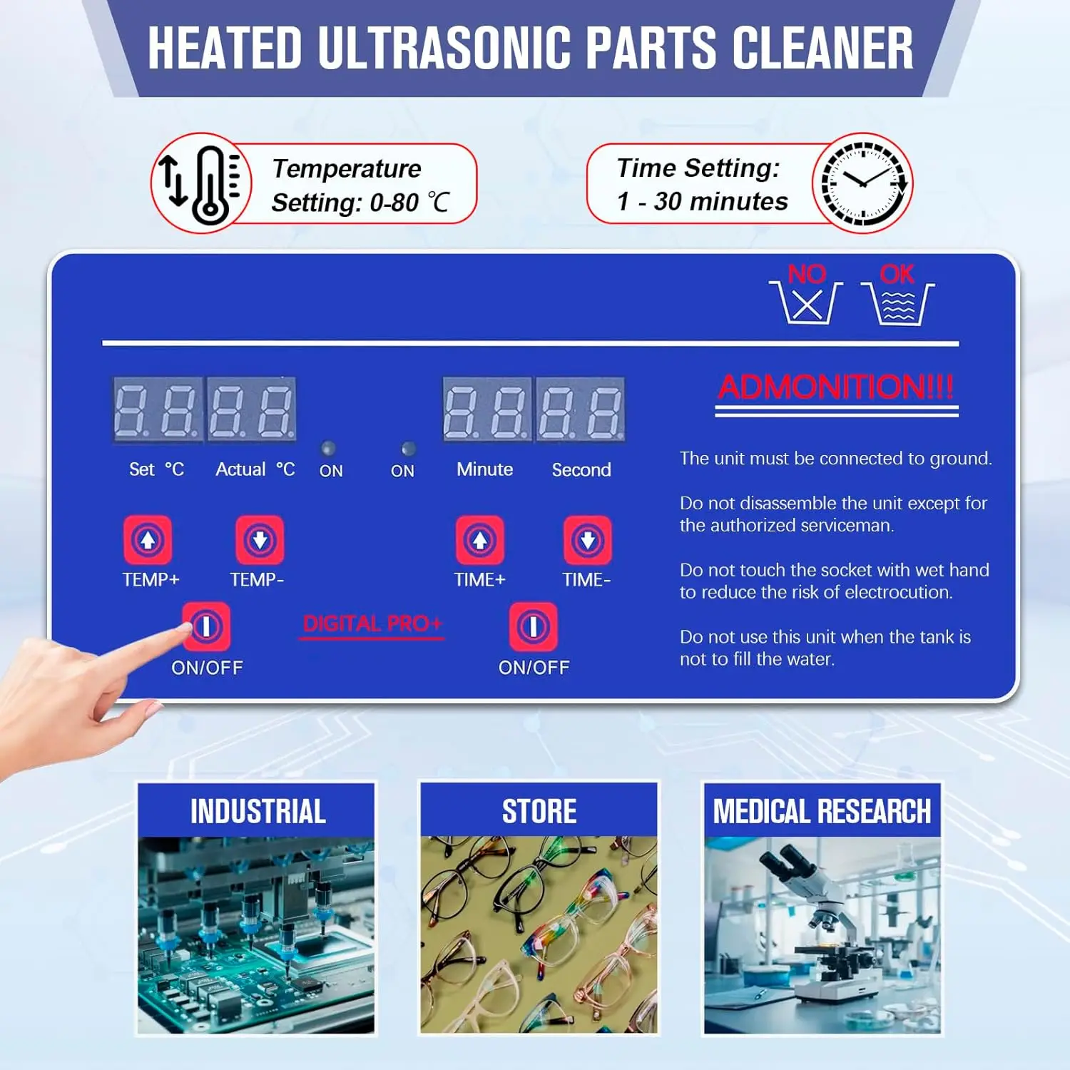 Parts Cleaner 6L, Heated Ultrasonic Carb Cleaner, Industrial Ultrasonic Carburetor Cleaner Machine with Digital Timer for Jewelr