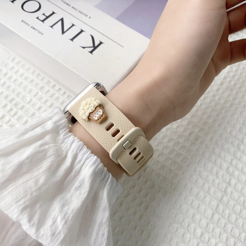 Correa de goma con decoraciones para Apple Watch, pulsera de silicona de 38/42mm, 40/44mm para iWatch8 SE7 6 5 4 3 2 1 41/45mm 49Ultra