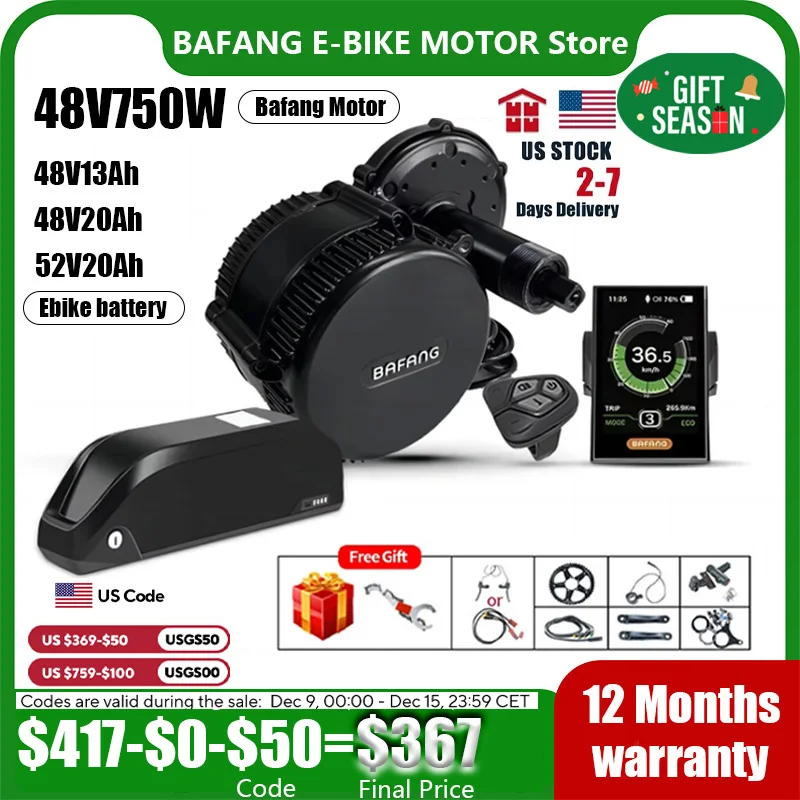 BAFANG Mid Drive Motor Kit 48V 750W Mid Mount Electric Bike Conversion Kit With 48V 52V 13Ah 20Ah Battery & Display