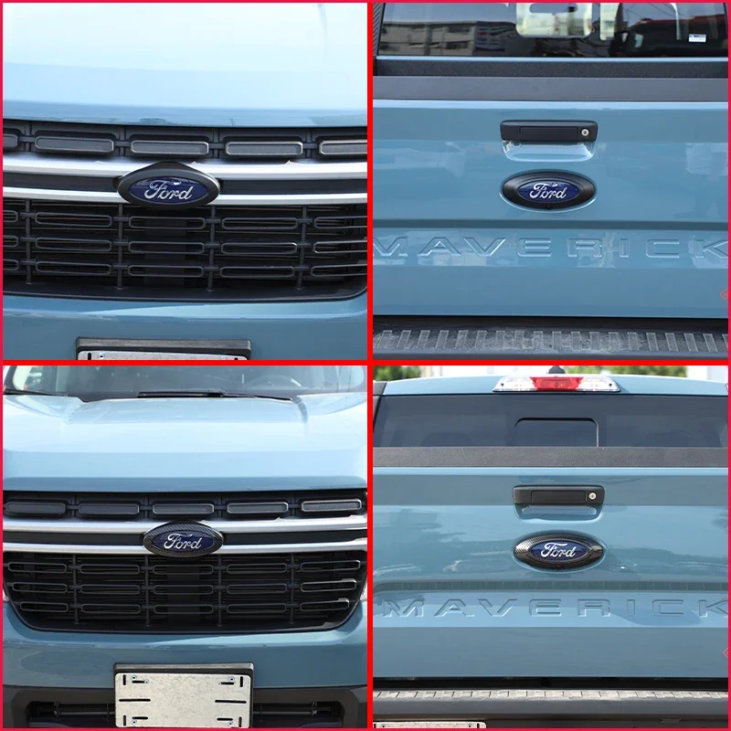 For Ford Maverick 2022+ABS Carbon Fiber/ Black Logo Decoration Ring Front&Rear Cover Car Stickers Accessories Emblem Badge Trim