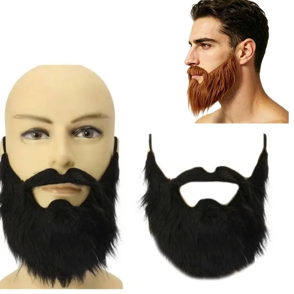 Barba y Bigote Sintéticos de Fibra con Banda Elástica, Pelo Suave, Accesorios para el Cabello Facial, Negro/Marrón/Blanco, Disfraz de Halloween, Cosplay