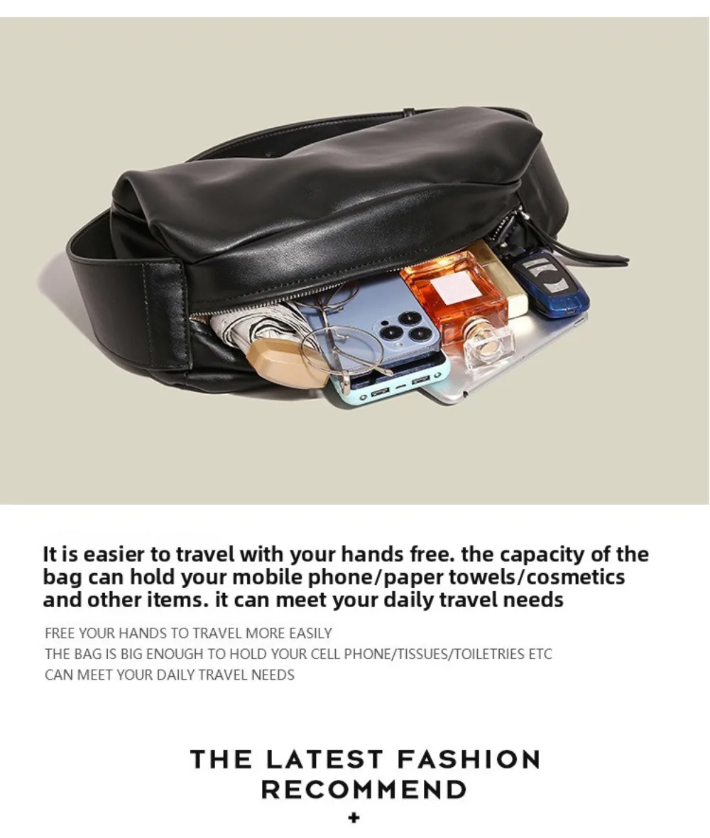 

Luxury Casual Crossbody Bags Wide Strap Pu Leather Shoulder Bag Soft Half Moon Shape Messenger Bag