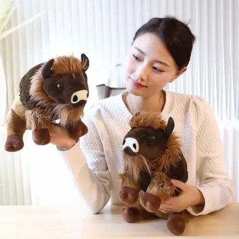 Simulated Wild Ox Plush Fluffy Buffalo Doll Lifelike Buff Plushie Peluche Home Office Decor Toddler Kid Man Boys Birthday Gift