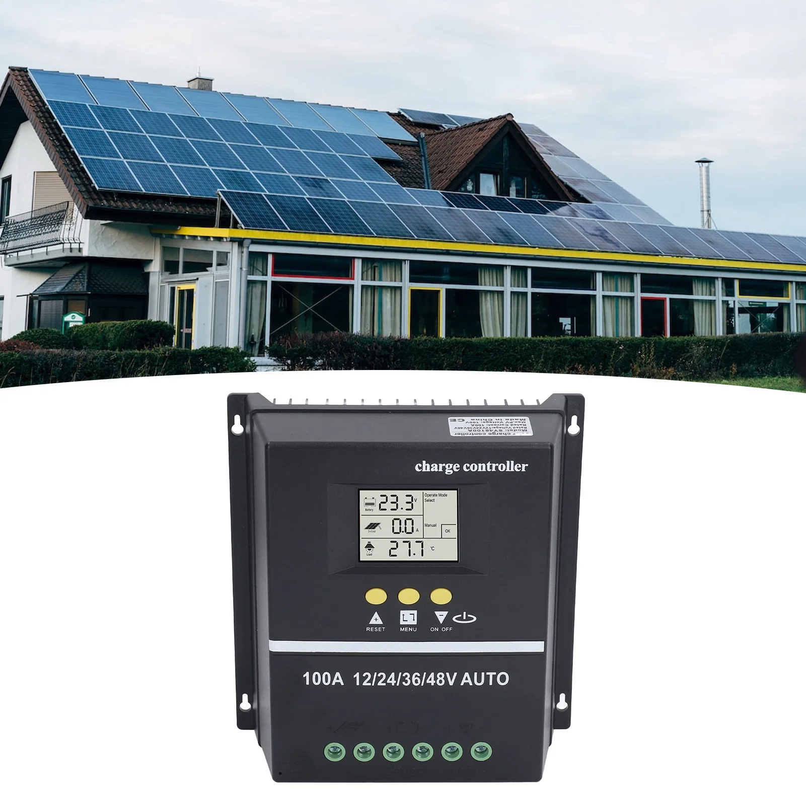 MPPT Solar Charge Controller with Dual USB Port Backlit LCD Display for 12V 24V 36V 48V Solar Panel Regulator Adaptive