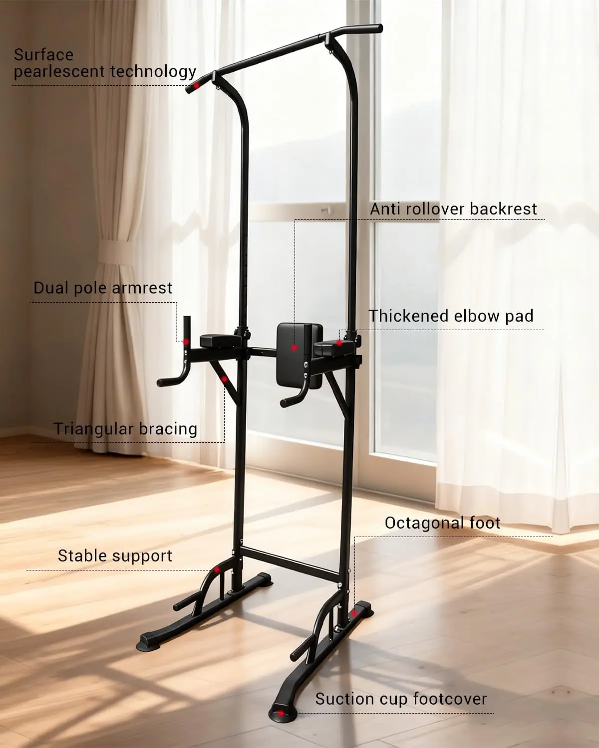 Power Tower Pull Up Bar Station, Height Adjustable Free Standing Dip Station, Home Strength Training Fitness Workout