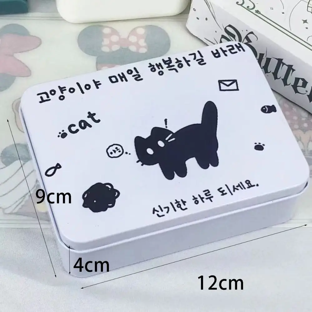 Korean Style Desktop Organizing Iron Storage Box New Cartoon Stickers Tapes Storage Box Kpop Photocards School Stationery