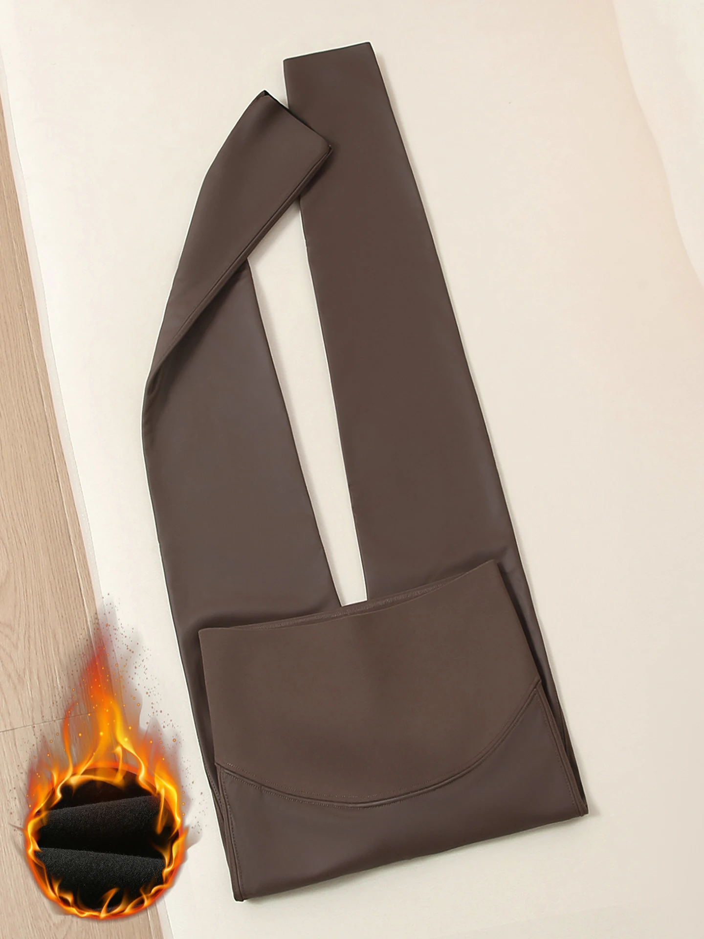 

Caramel Fce Lined PU Leather Pants High Waist Fitn Pilates Women's Boting arkskin Trousers Casual Sle Pure Color