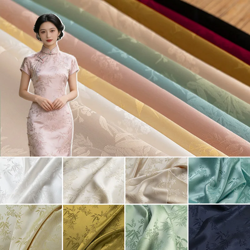 

Шелковая жаккардовая ткань с узором из бамбуковых листьев, 150 см шириной, винтажная, мягкая, роскошная, для шитья своими руками, для элегантных женских платьев и нижнего белья