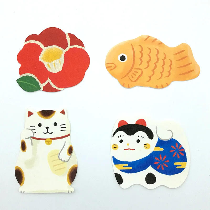 30 Sheets Japan Memo Card Cute Cartoon Lucky Cat Message Card Handwritten Blank Word Card Information Card Sticky Notes