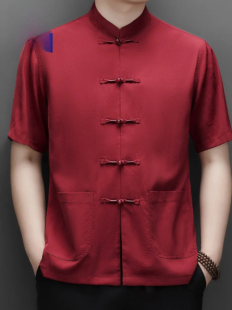 

Мужская комфортная дышащая легкая рубашка Romon с коротким рукавом в китайском стиле, летняя модная городская рубашка свободного кроя