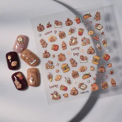 Capybara Nail Sticker 5D Cute Animal Decal Nail Art Sliders Foil Tattoo FEB-776