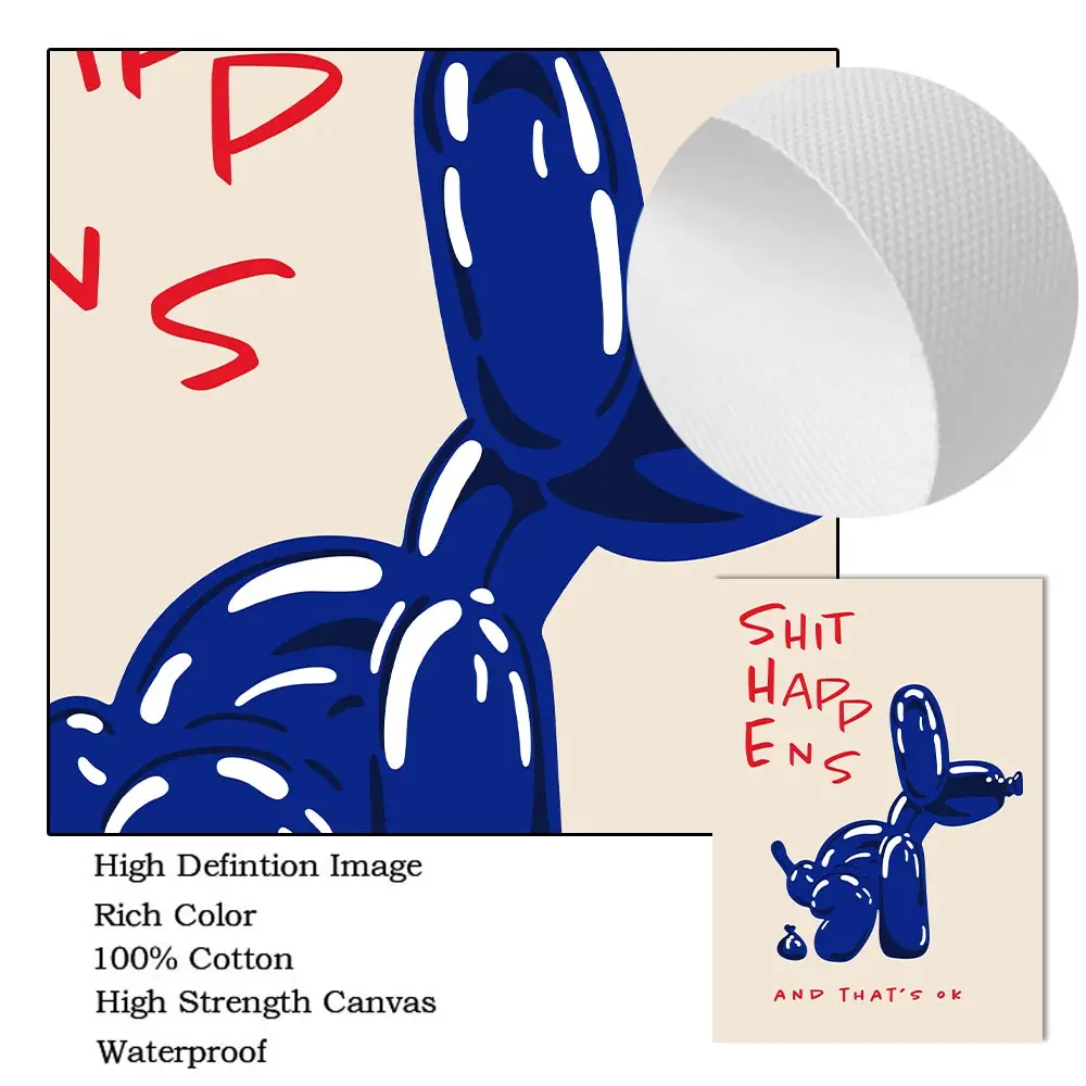 Modern Pink Balloon Dog Wall Art Canvas Painting Shit Happens And