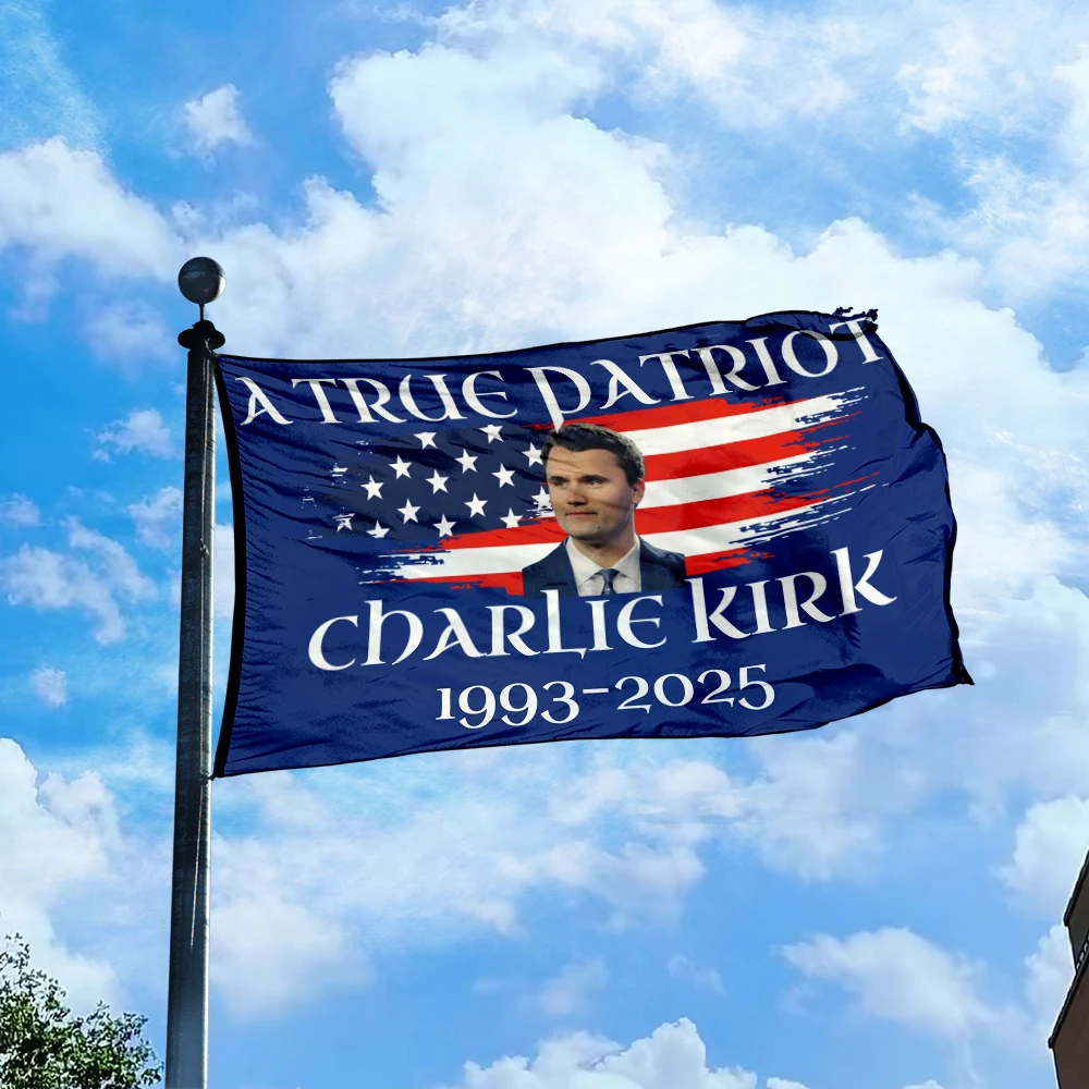 custom BANNER OF CHARLIE KIRK 3'X5' OR 2X3FT WITH FREEDOM flag