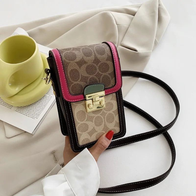 Women Vertical Cell Phone Crossbody Bag Retro Classic Printed Mini Shoulder Purse For Daily Outdoor Commute