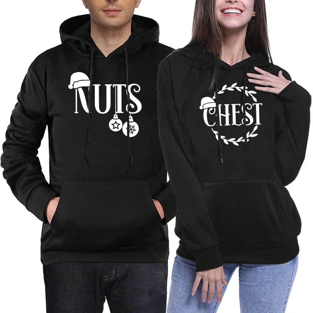 

Christmas Couple Matching Hoodie Black White Nuts&chest Lover Sweater Women Men Long Sleeve Season Casual Harajuku Fashion Hoody