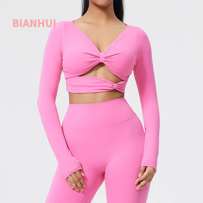 

BIANHUI Long Sleeve Pullover Sports Bra With Detachable Back For Yoga Tight-Fitting Outdoor Sports Running Fitness Top