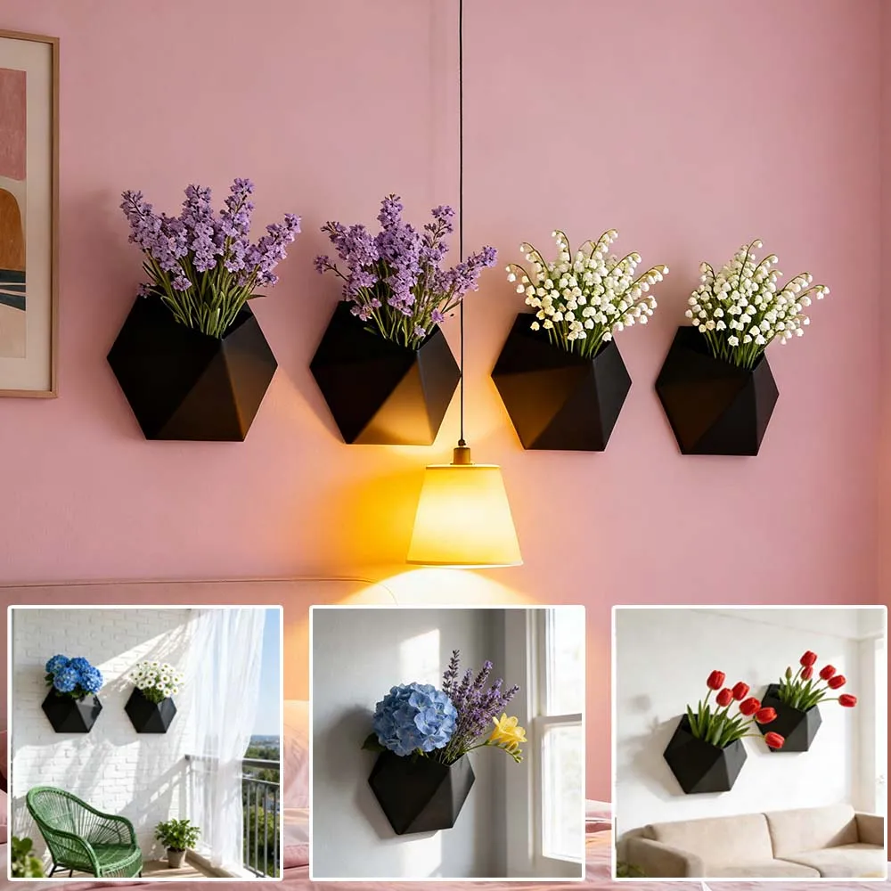 

Wall-Mounted Hexagon Wall Racks Flower Pot Modern Black Hanging Flower Pots for Home Decor Indoor Plants Maceta Pot De Fleur 화분