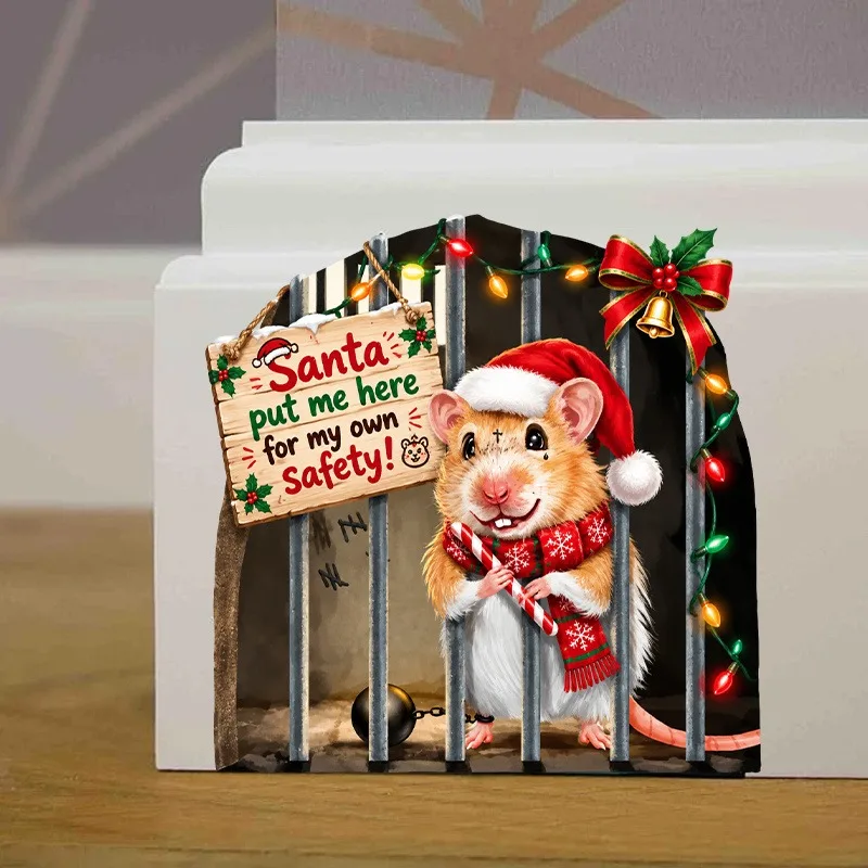VIKAMA Funny Mouse Jail Sign Wall Sticker Xmas Humor Self-Adhesive Decor for Living Room Bedroom Dorm