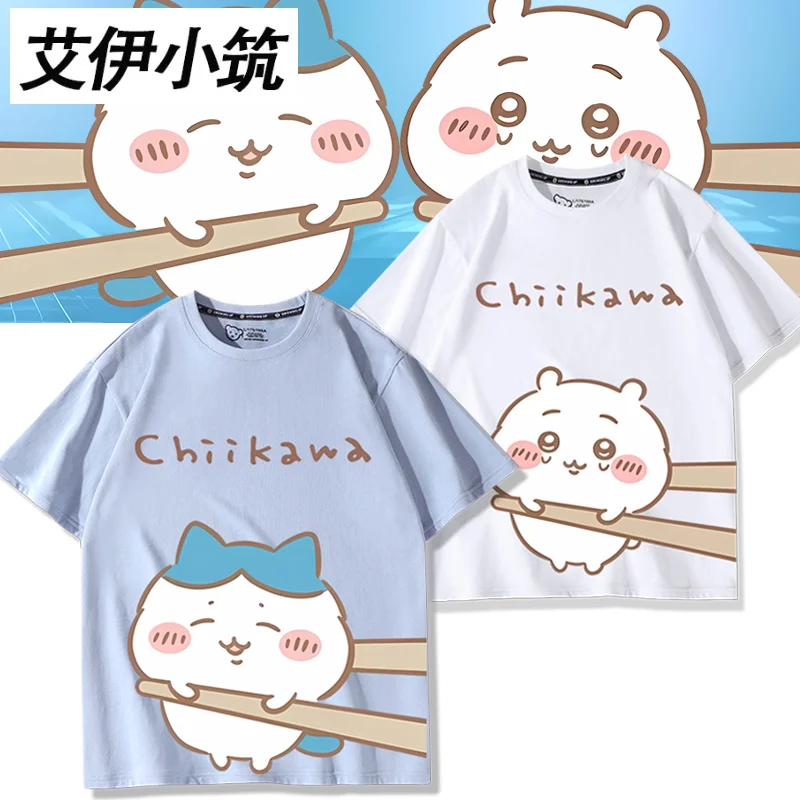 Kawaii Chiikawa Baumwoll-T-Shirt Sommer Hachiware Anime Usagi Kurzarm Süße Kurze Oberteile Studentinnen Trend Mode Paar-Look