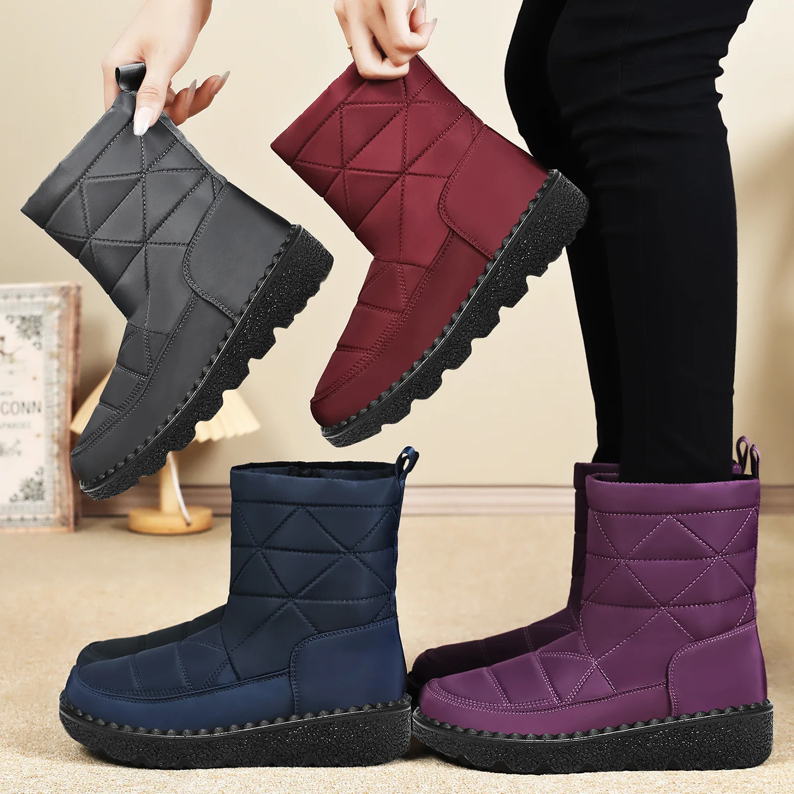 

Зимняя женская обувь, новая парная утолщенная теплая хлопковая обувь, нескользящие непромокаемые зимние ботинки, хлопковые ботинки, женская летняя обувь