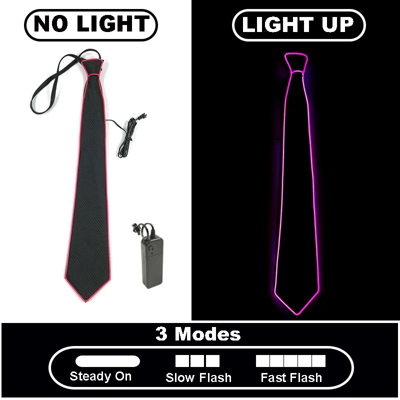 YEAHUI EL LED-Leuchten-Krawatten, leuchtende farbige Krawatten, verstellbare blinkende LED-Leuchten-Krawatte für Bar, Party, Bühnenshow, Festival, lustiges Geschenk 9