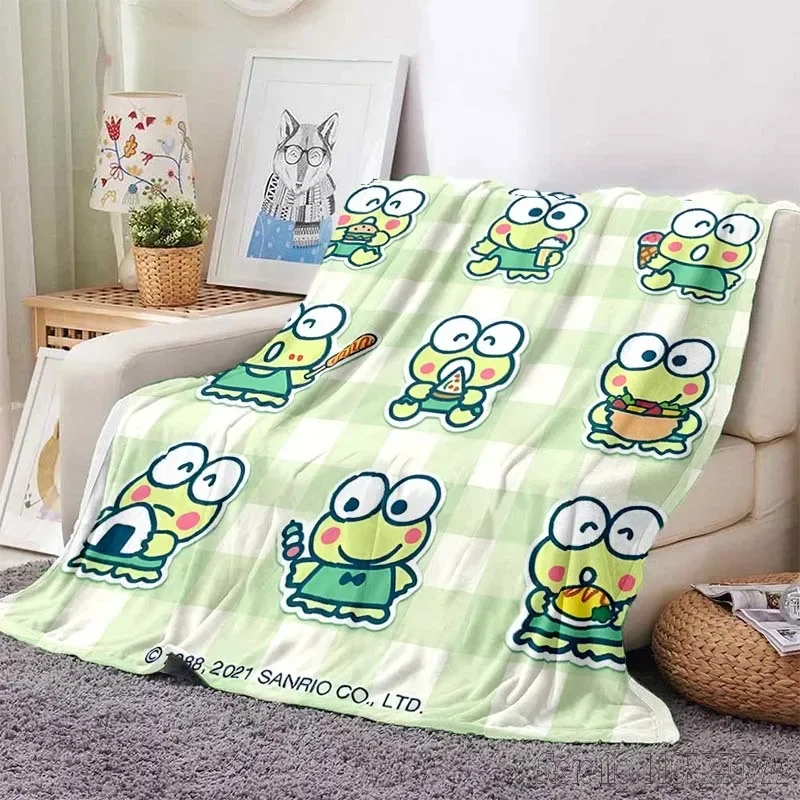 Kawaii Sanrio Keroppi Printed Blanket for Home Travel Soft and Comfortable Blanket for Adults and Children Cartoon Warm Blanket