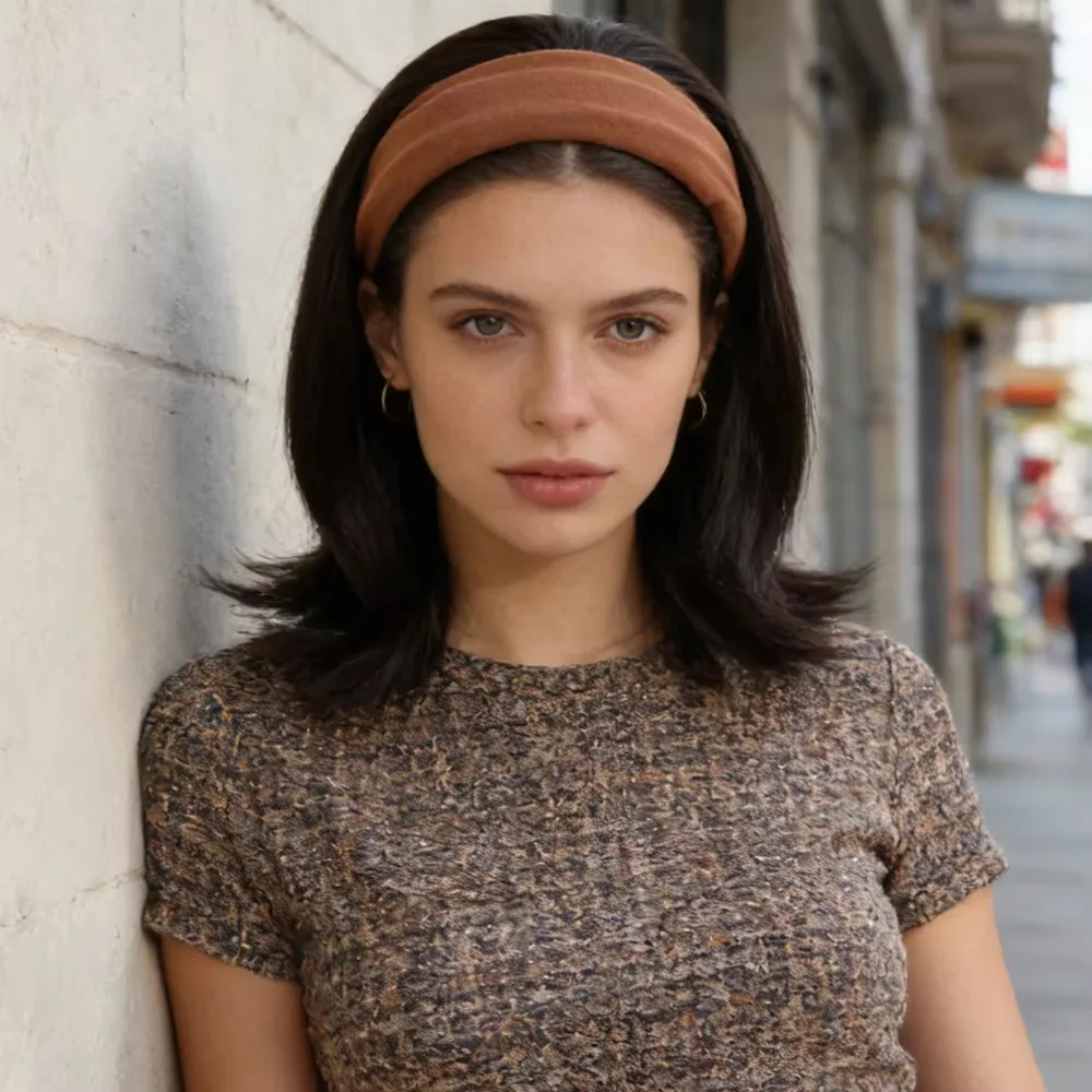

Synthetic Headband Wig Female One-piece Half Head Cover Top Hair Patch Natural Cover White Hair Patch Wig For Women Black Brown