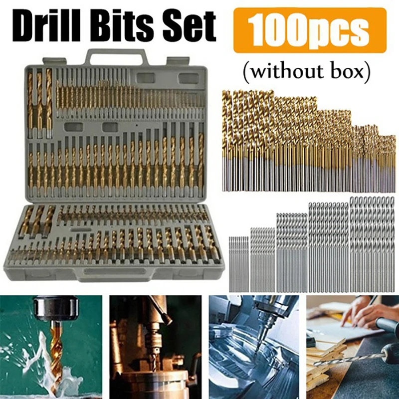 Conjunto de Brocas Revestidas de Titânio Aço de Alta Velocidade Hss Ferramentas Elétricas Ferramenta 50 Pcs 100 Pcs
