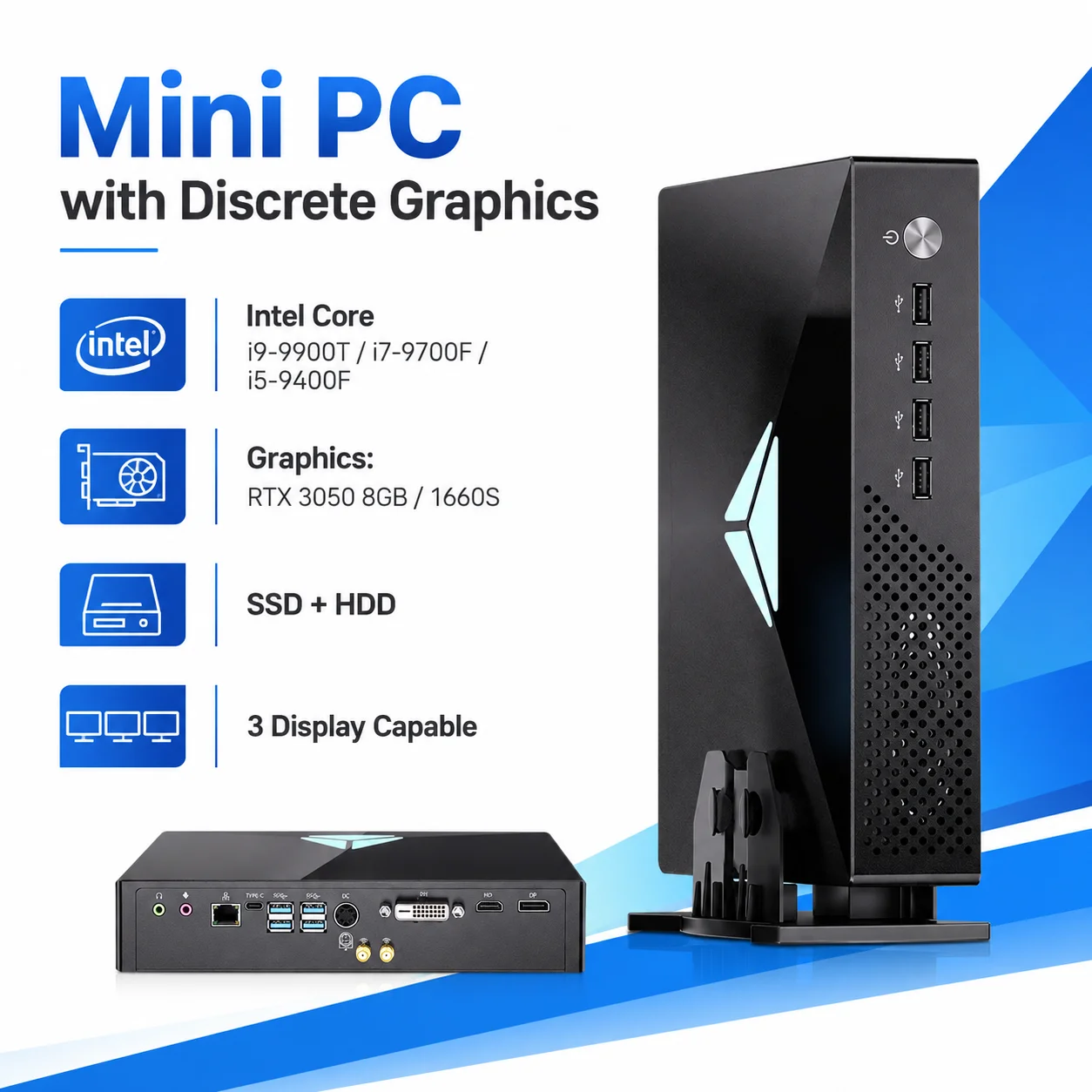MSECORE Mini Gaming PC Intel Core I9-9900T RTX3050 / GTX1660S Dedicated Card DDR4 NVMe SSD WiFi5 BT5.0 4K Windows 11 Desktop