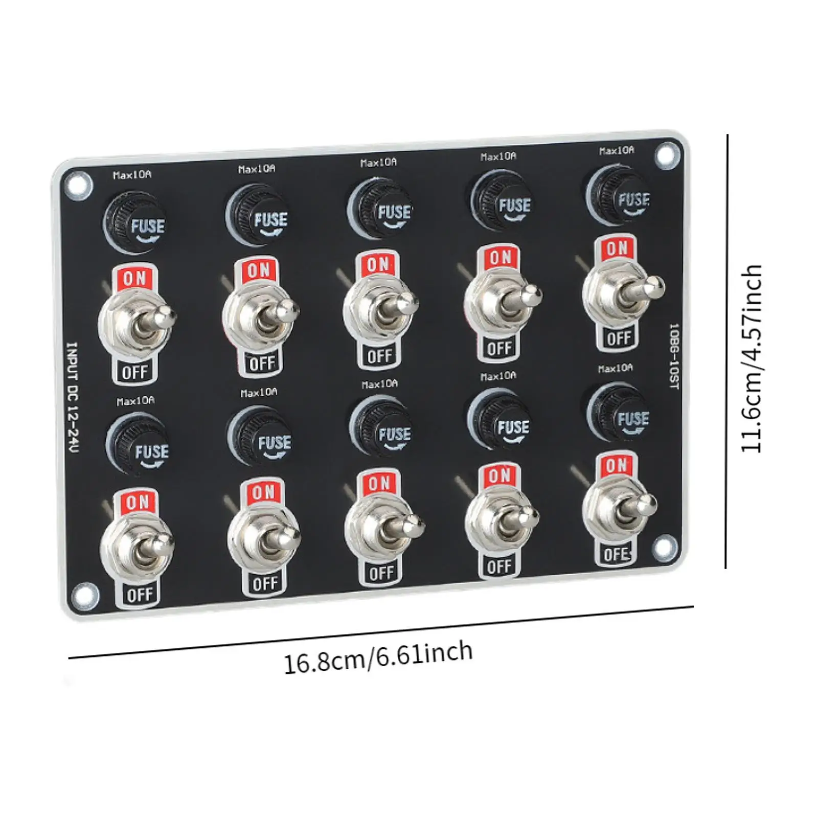 10 Gang Switch Panel Rocker Toggle for Marine RV Vehicle 12V 24V with Fiberglass Board Design