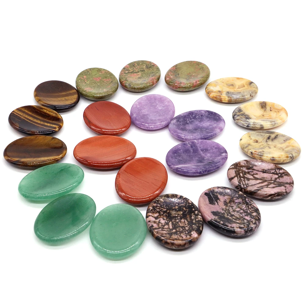 35x45mm Thumb Worry Stones Oval Massage Quartz Healing Crystal Chakra Energy Therapy Meditation Spiritual Flake Natural Gemstone