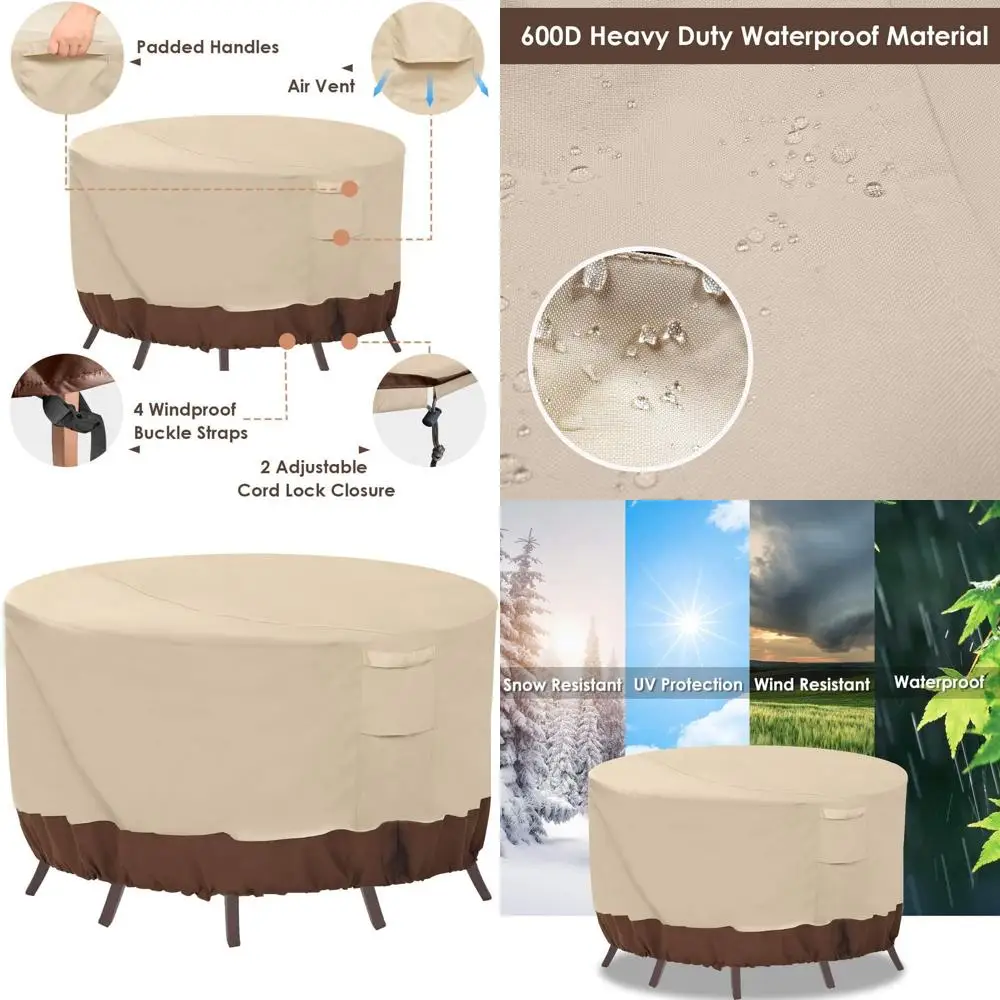 

Waterproof Outdoor Patio Furniture Cover, UV-Resistant Beige & Brown, 110 Diameter x 28 Height