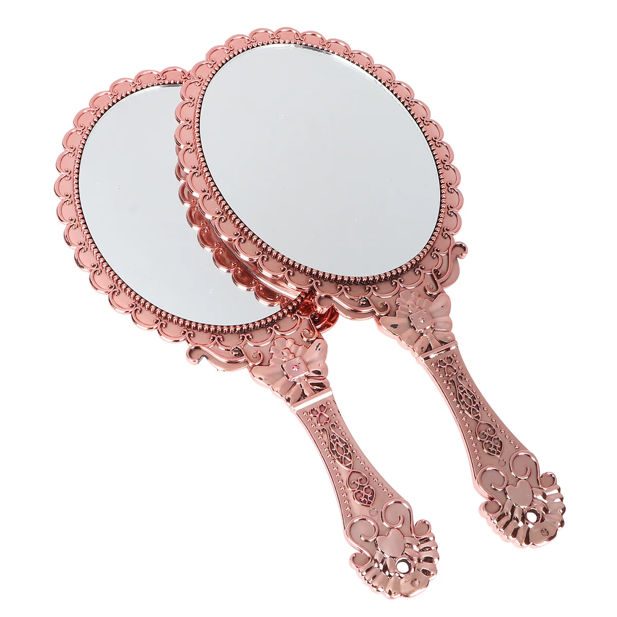 2Pcs Handheld Vintage Makeup Mirror Portable Lightweight Embossed Mirror Decorative Design for Home Travel