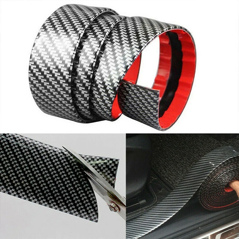 Pegatina de fibra de carbono para coche, umbral de parachoques de puerta, Protector de paso, pegatinas de tira, tiras antiarañazos, película