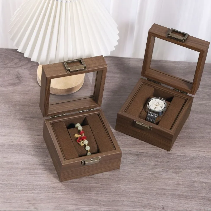 Walnut Wooden Watch Box for Men - Single Slot Mechanical Display Case Organizer Gift