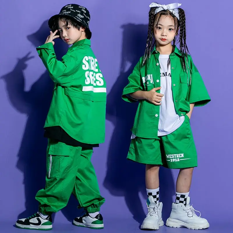 Boys Street Dance Letters Shirt Cargo Pants Girls Hip Hop Cool Blouse Clothes Sets Joggers Kids Jazz Outfits Costumes  -129