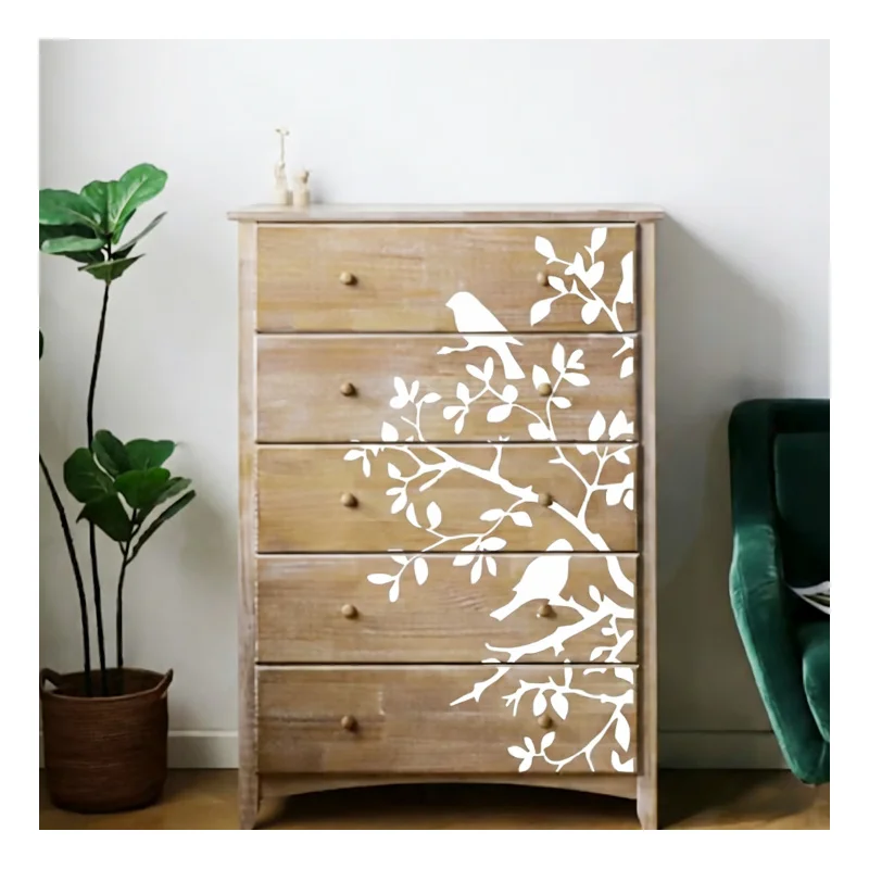 

Большой трафарет для рисования в виде ветки дерева и листьев, многоразовый пластиковый шаблон для покраски мебели, декора стен и домашнего интерьера своими руками