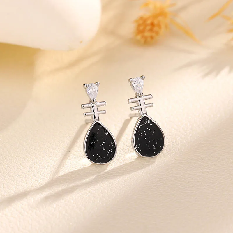 Lute Musical Instrument Stud Earrings Silver Plated Jewelry Accessory Stylish Birthday Gift for Women Ladies And Girls