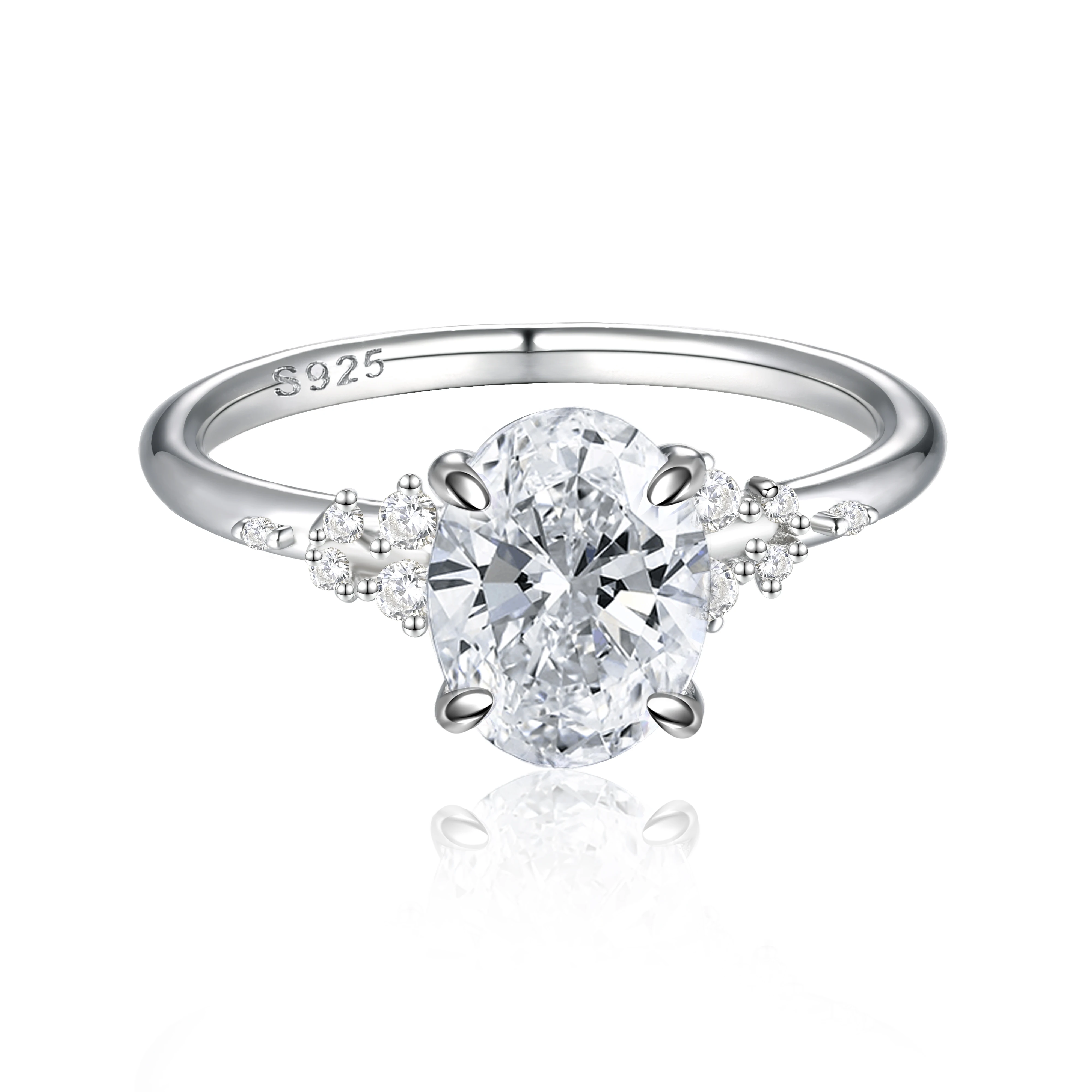 

Sunstar Luxury 925 Sterling Silver Engagement Rings Pure Silver Claw Setting Oval Cut Cubic Zirconia Stone for Weddings Parties