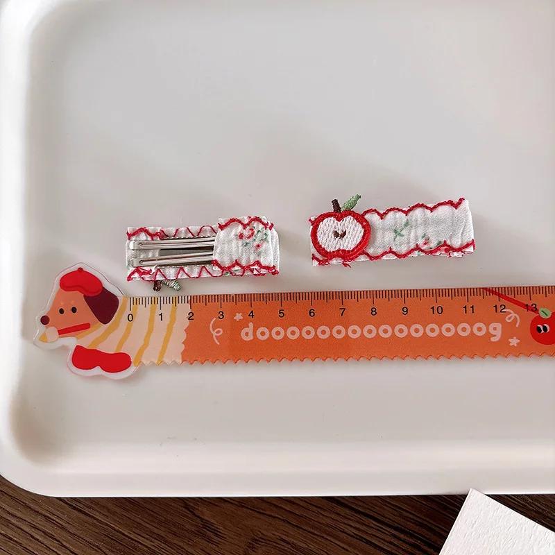 2 pçs tecido bordado crianças grampos de cabelo floral presilhas headwear franja bb clipe doce meninas grampos crianças acessórios para o cabelo