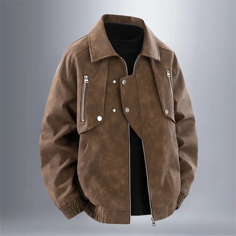 

Men's Retro Lapel PU Leather Jacket 2025 Autumn Flexible Crisp Wear-Resistant Scratch-Resistant Fashionable Men's Outerwear